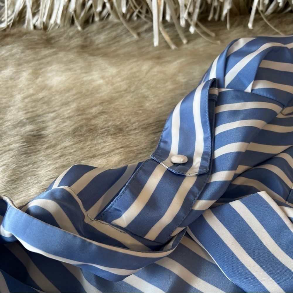 True 80sVintage DIANE VON FURSTENBERG Blue White Strips DVF Midi Wrap Dress 12 - Picture 11 of 17